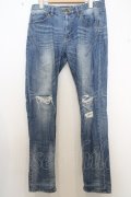 【セール】NUMBER (N)INE パンツ.クロス柄ポケットダメージテーパードデニム /インディゴ/M O-23-06-30-074-NU-pa-YM-ZT278