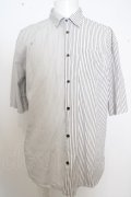 【セール】FUGA シャツ.ビッグシルエット切り替えマルチストライプ半袖 /ブラック/46 O-23-06-30-138-FU-sh-YM-ZT275