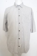 【SALE】FUGA シャツ.ビッグシルエット切り替えマルチストライプ半袖 /ブラック/46 O-23-06-30-138-FU-sh-YM-ZT275