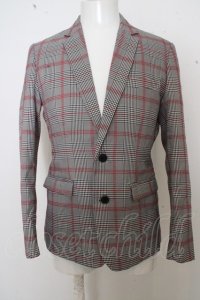 【セール】VANQUISH ジャケット.チェック柄テーラード'18SS /グレーｘレッド/M O-23-07-11-007-VA-ja-YM-ZT373