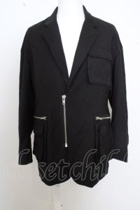 【セール】LEGENDA ジャケット.ドロップショルダーBIGライダーステーラード /ブラック/M O-23-07-11-021-LE-ja-YM-ZT373