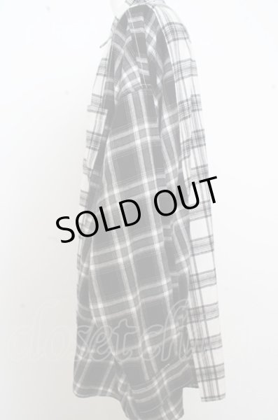 画像2: AZIONE シャツ.【タグ付き】切り替えBIGチェックネル /ブラックｘホワイト/F O-23-07-26-028-DA-sh-YM-ZT386 (2)