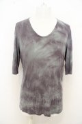 【SALE】TORNADO MART カットソー.ハンドムラ染めテレコ 五分袖 /ブルーｘパープル/L O-23-08-24-012-TO-to-YM-ZT156