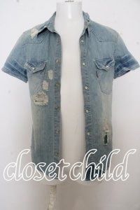 【WINTERセール】JACKROSE シャツ.リペアデニムウエスタンSS /ライトインディゴ/3 O-23-09-15-053w-1-sh-JA-m-YM-ZT357