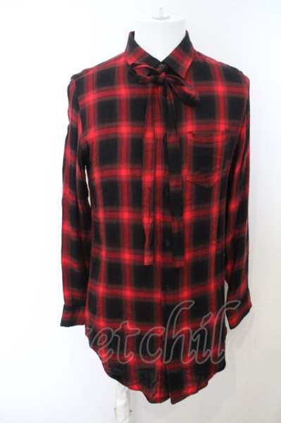 画像1: JURY BLACK / リボン付きチェックネルシャツ O-23-12-01-033-JU-sh-YM-ZT136 (1)
