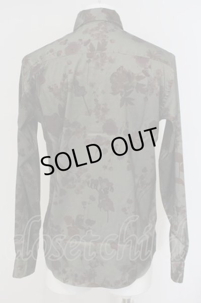 画像2: TORNADO MART / フラワープリントシャツ M チャコール（光沢）ｘボルドー O-24-01-28-031-TO-sh-YM-ZT385 (2)