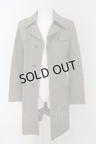 画像3: TORNADO MART / ヘリンボーンストライプロング比翼コート M グレー O-24-01-28-043-TO-ou-YM-ZT-M121 (3)