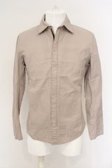 SHELLAC / コーティング比翼ジップアップシャツジャケット 46 ライトブラウン O-24-03-03-026-SH-sh-YM-ZT303