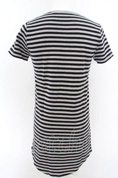 画像2: NO ID. BLACK / C天竺ボーダーラウンドU/N Tシャツ 1 ブラックxグレー O-24-03-12-021-NO-ts-YM-ZT124 (2)