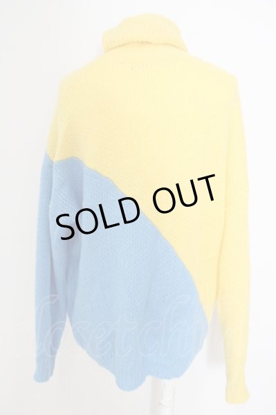 画像2: NO ID. / バイカラータートルネックニットプルオーバー ONE イエローｘブルー O-24-03-19-061-NO-to-YM-ZT074 (2)