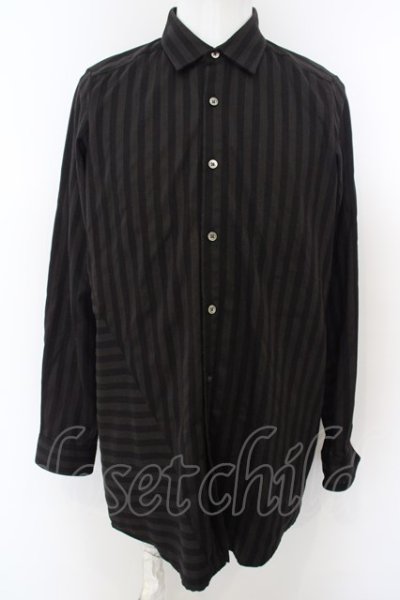 画像1: NO ID. BLACK / ショートカラー切り替えロングシャツ 1 ブラック O-24-04-03-060-NO-sh-YM-ZT114