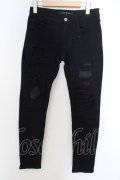 【WINTERセール】NO ID. BLACK / ストレッチデニムレザーリペアスキニーパンツ 1 ブラック O-24-04-03-084-NO-pa-YM-ZT-ML012