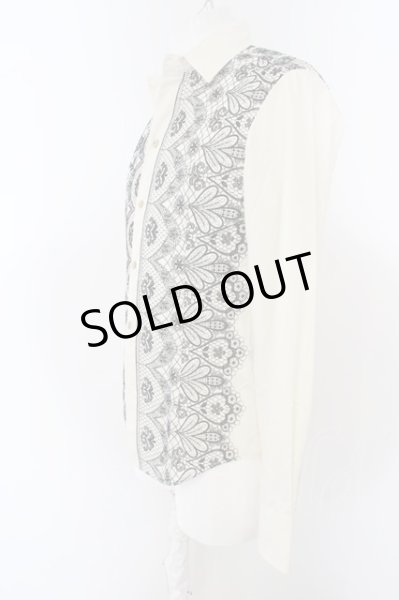 画像2: TORNADO MART / ポリレース開き襟シャツ M オフホワイトｘブラック O-24-04-23-006-TO-sh-YM-ZT261 (2)