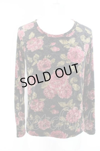 画像1: TORNADO MART / ベロアフラワーカットソー  ブラック O-24-05-06-071-TO-ts-YM-ZT94 (1)