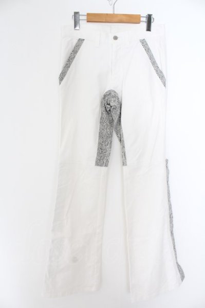 画像1: TORNADO MART / パイピングパイソンストレッチベルボトム　フレアパンツ M ホワイト O-24-05-06-096-TO-pa-YM-ZT93 (1)
