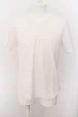TORNADO MART / ストライプジャガードVネックTシャツ M ホワイト O-24-05-16-026-TO-ts-YM-ZT0519