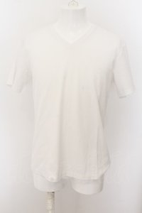 TORNADO MART / ストライプジャガードVネックTシャツ M ホワイト O-24-05-16-026-TO-ts-YM-OS