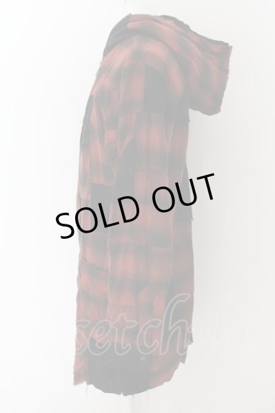 画像2: 14th Addiction / ジップアップパチワークシャツフーディー 2 レッドｘブラック O-24-05-16-012-14-sh-YM-OS (2)