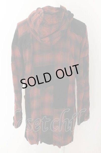 画像3: 14th Addiction / ジップアップパチワークシャツフーディー 2 レッドｘブラック O-24-05-16-012-14-sh-YM-OS (3)