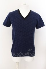 FUGA / 総柄ニットVネックTシャツ 46 ブルー O-24-05-19-025-FU-ts-YM-OS