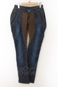 【WINTERセール】Roen / カウレザー切替変形デニムパンツ 28 インディゴｘブラウン O-24-05-21-037-Ro-pa-YM-ZT-ML019