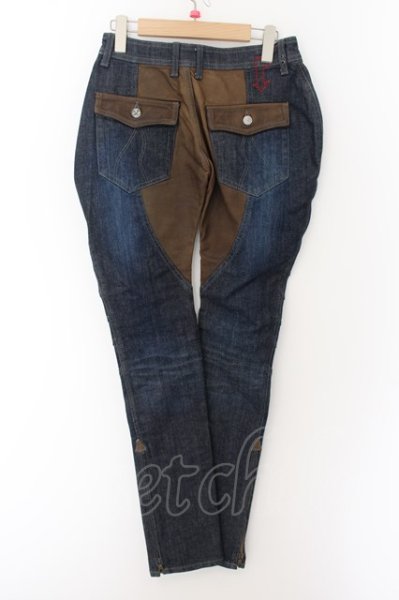 画像2: Roen / カウレザー切替変形デニムパンツ 28 インディゴｘブラウン O-24-05-21-037-Ro-pa-YM-ZT-ML019 (2)