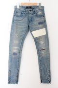 【WINTERセール】OVERDESIGN / レザーパッチリペア加工スキニーデニムパンツ 28 ライトインディゴ O-24-05-21-008-OV-pa-YM-ZT198
