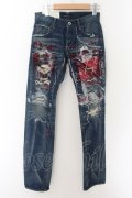 【WINTERセール】OVERDESIGN / creation premium パンキッシュカスタムダメージスキニーデニム 28 インディゴ O-24-05-21-009-OV-pa-YM-ZT011