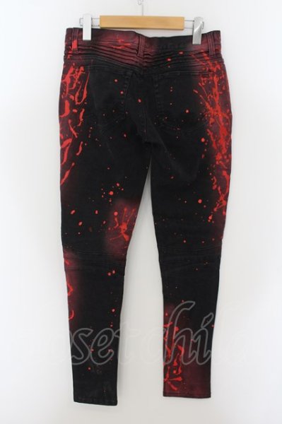 画像2: Xfrm / スプラッシュペインティングバイカーデニムパンツ 28 ブラックｘレッド O-24-05-23-031-Xf-pa-YM-ZT336 (2)