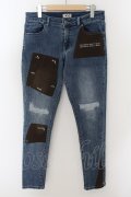 【WINTERセール】GLIMCLAP / パッチワークデザインタイトフィットデニムパンツ L インディゴ O-24-05-23-025-GC-pa-YM-ZT338