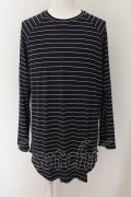 【WINTERセール】unrelaxing / モダールボーダーオーバーサイズカットソー L ネイビー O-24-05-26-030-un-to-YM-ZT197
