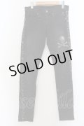 【セール】Roen Jeans / スワロフスキースカルサイドレオパードラインデニムスキニーパンツ 28 グレー O-24-05-27-041-Ro-pa-YM-ZT364