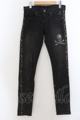 Roen Jeans / スワロフスキースカルサイドレオパードラインデニムスキニーパンツ 28 グレー O-24-05-27-041-Ro-pa-YM-ZT364
