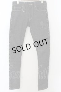 【セール】Roen Jeans / ブラックスワロフスキースカルサイドレオパードラインデニムスキニーパンツ 28 ブラック O-24-06-06-052-Ro-pa-YM-ZT390