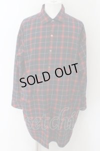 【セール】NO ID. / フィッシュテールチェックロングシャツ ONE レッド O-24-06-06-007-NO-sh-YM-ZT387