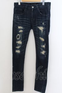 【セール】NO ID. BLACK / ストレッチデニムダメージスキニーパンツ 1 インディゴ O-24-06-06-015-NO-pa-YM-ZT389