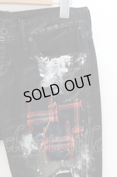 画像3: CIVARIZE / タータンリペアペインティングデストロイストレッチスキニーデニムパンツ 42 ブラック O-24-06-08-032-CI-pa-YM-ZT469 (3)