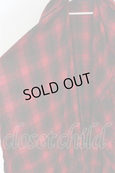 画像2: CIVARIZE / Volcano フード付きロングチェックガウンカーディガン 44 レッド O-24-06-08-009-CI-to-YM-ZT472 (2)