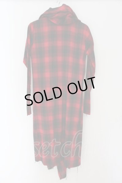 画像3: CIVARIZE / Volcano フード付きロングチェックガウンカーディガン 44 レッド O-24-06-08-009-CI-to-YM-ZT472 (3)