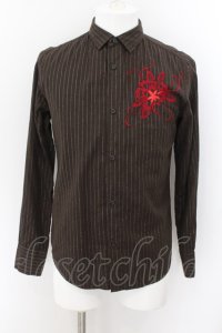 【セール】TORNADO MART / 銀糸ストライプ刺繍シャツ M ブラウン O-24-06-15-054-TO-sh-YM-ZT273