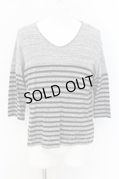 画像1: TORNADO MART / コットンボーダーワイド五分袖カットソー  グレー O-24-06-15-056-TO-to-YM-ZT274 (1)