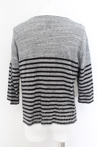 画像2: TORNADO MART / コットンボーダーワイド五分袖カットソー  グレー O-24-06-15-056-TO-to-YM-ZT274 (2)