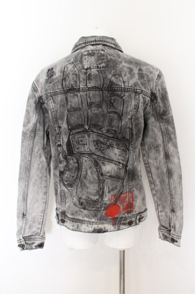 画像2: ZARA / ペインティングデザインデニムジャケット　Gジャン EU M グレー O-24-06-15-007-ZA-ou-YM-ZT254 (2)