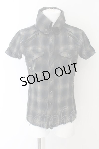 画像1: MIDAS / スクロールエンブレム刺繍裁ち切りチェックシャツ 2 ブルーｘブラック O-24-06-17-022-MI-sh-YM-OS (1)