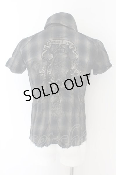 画像2: MIDAS / スクロールエンブレム刺繍裁ち切りチェックシャツ 2 ブルーｘブラック O-24-06-17-022-MI-sh-YM-OS (2)