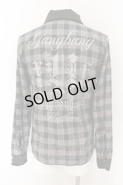 画像2: Xfrm / バックラインストーン銀糸ブロックチェックシャツ 3 ブラックｘグレー O-24-06-17-023-Xf-sh-YM-OS (2)