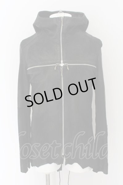 画像1: 14th Addiction / ROYAL FLASH別注 CROSS ZIP HOODIE JKT　デストロイレザージャケット 2 ブラック O-24-06-23-018-14-ou-YM-OS (1)