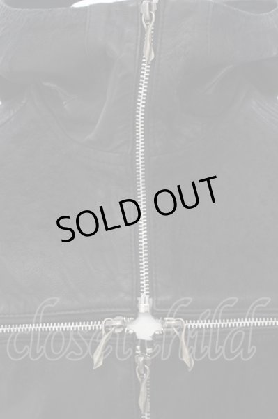 画像2: 14th Addiction / ROYAL FLASH別注 CROSS ZIP HOODIE JKT　デストロイレザージャケット 2 ブラック O-24-06-23-018-14-ou-YM-OS (2)