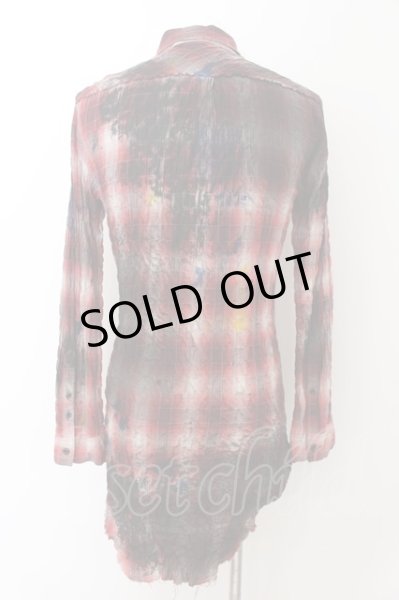 画像2: CIVARIZE / Gravitate ペンキ散らし加工チェックワッシャーロングシャツ 46 レッド O-24-06-27-074-CI-sh-YM-OS (2)