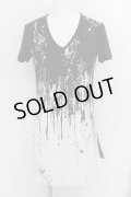 CIVARIZE / Drunk サイドZIP総柄VネックTシャツ 46 ブラックｘホワイト O-24-07-05-039-CI-ts-YM-OS